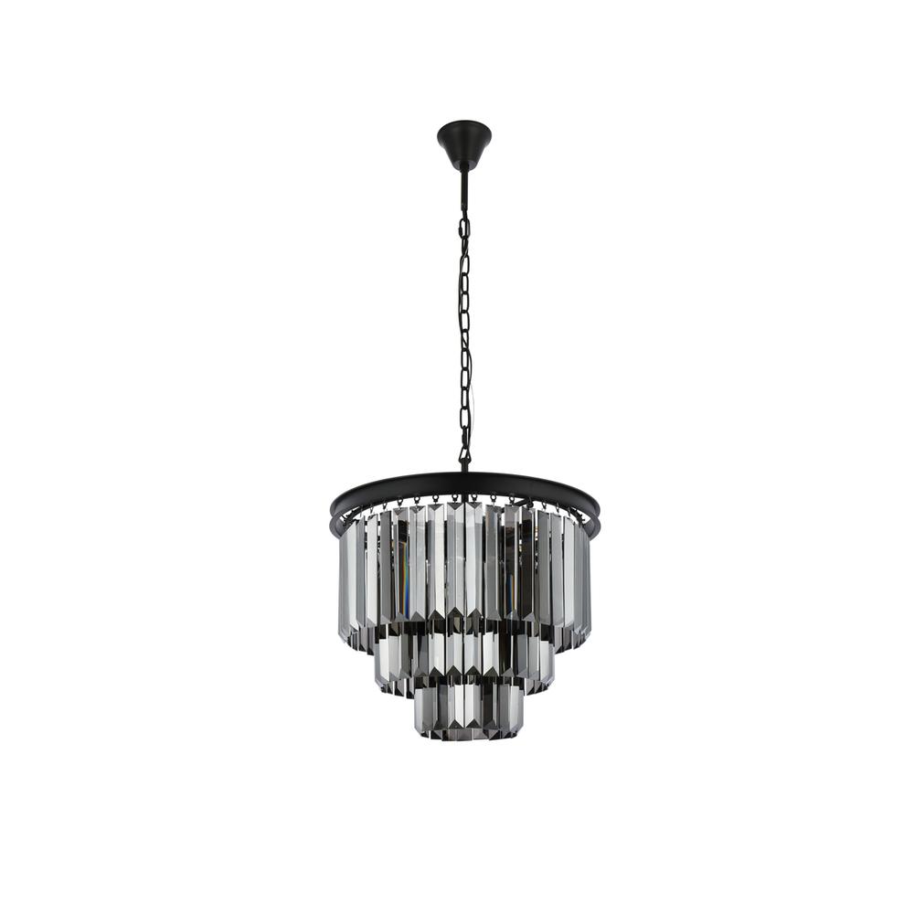 Sydney 9 light Matte Black Chandelier Silver Shade (Grey) Royal Cut Crystal. Picture 6