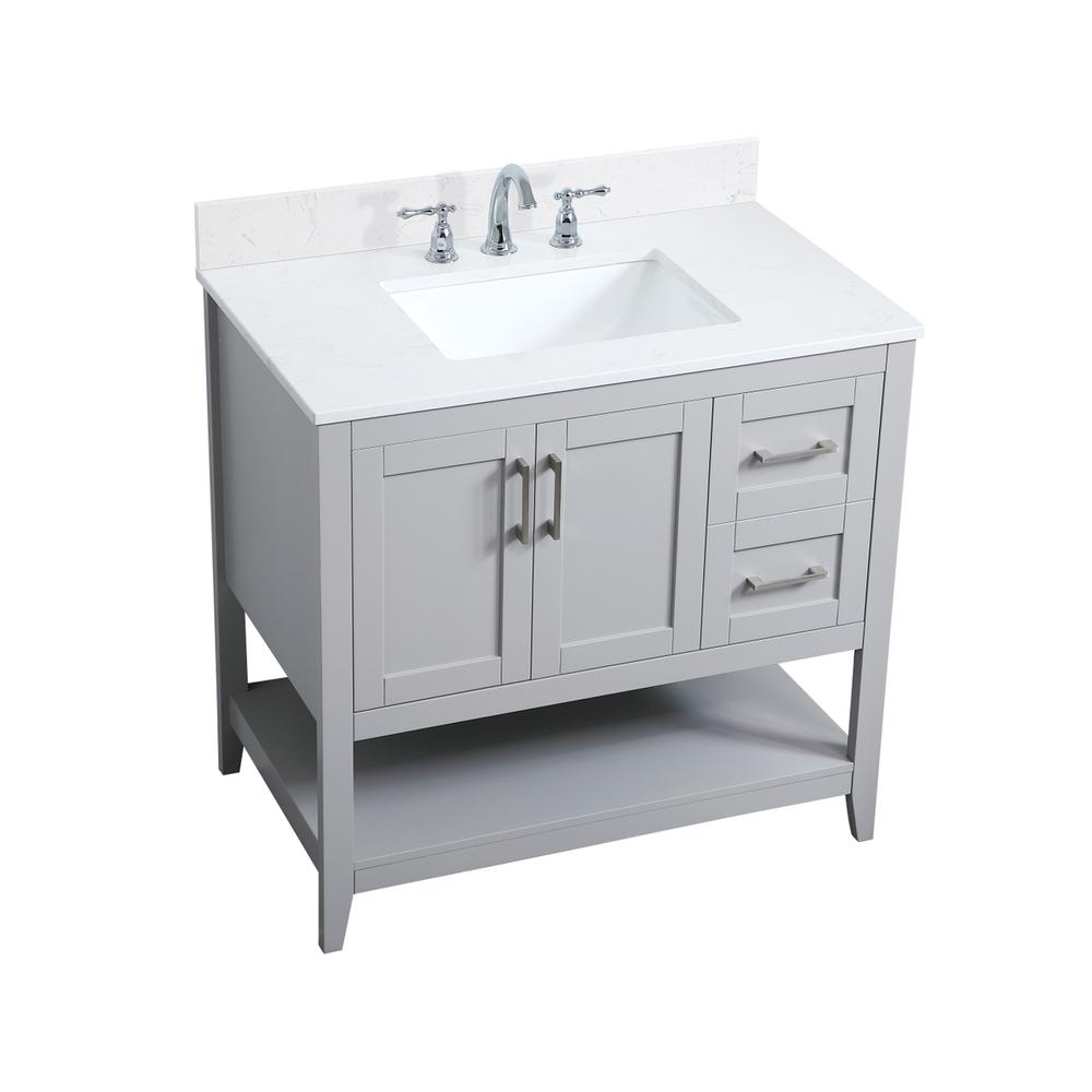 36 inch Single Bathroom Vanity in Grey with Backsplash. Picture 9