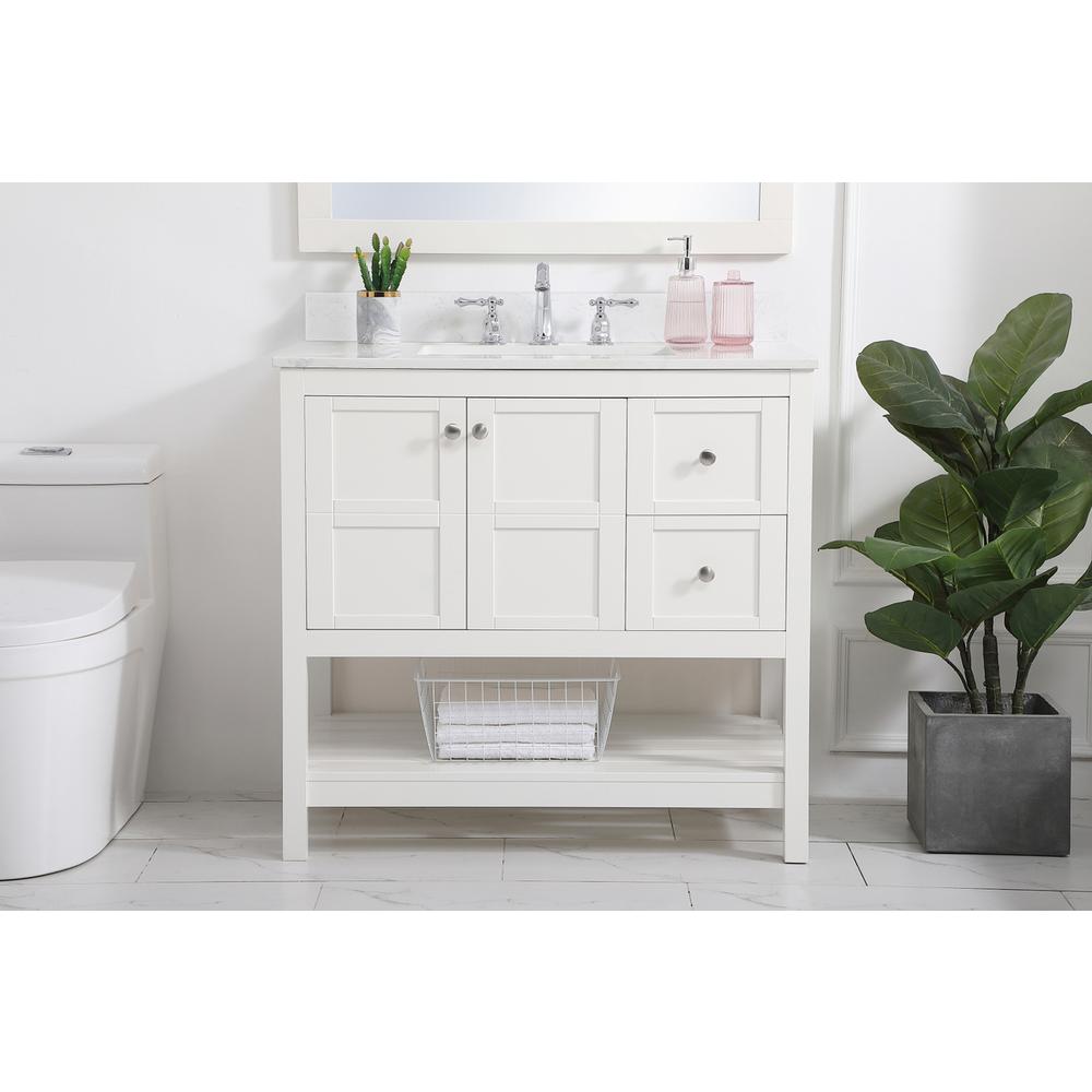 36 inch Single Bathroom Vanity in White with Backsplash. Picture 14