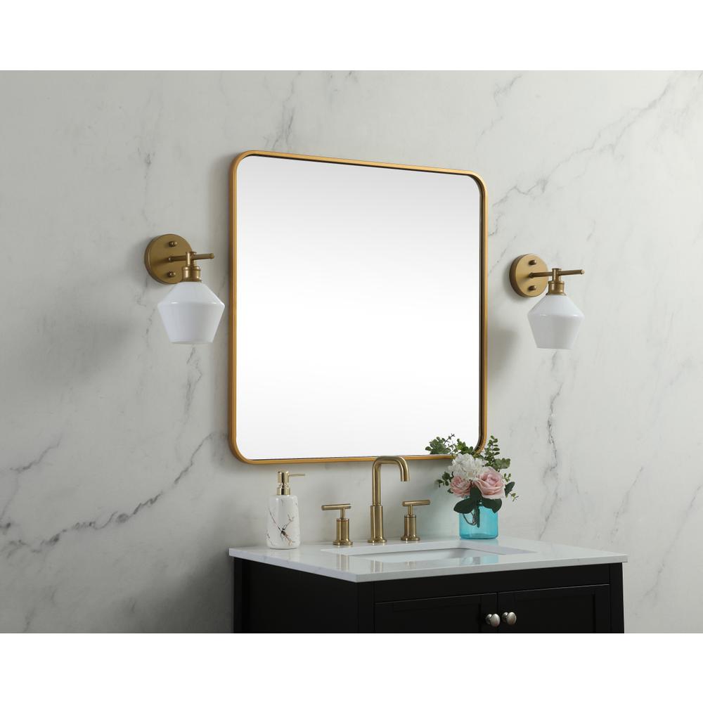 Soft corner metal square mirror 30x30 inch in Brass. Picture 2