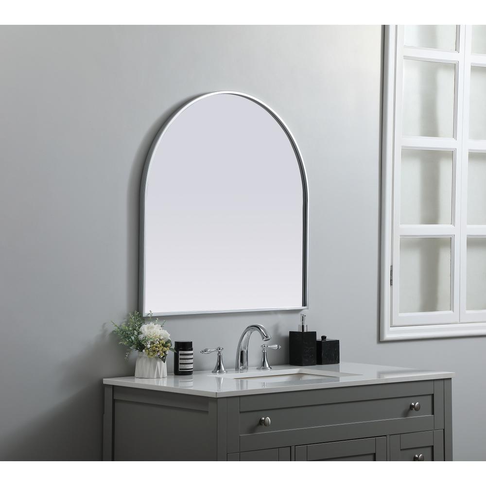 Metal Frame Arch Mirror 30x30 Inch in Silver. Picture 4