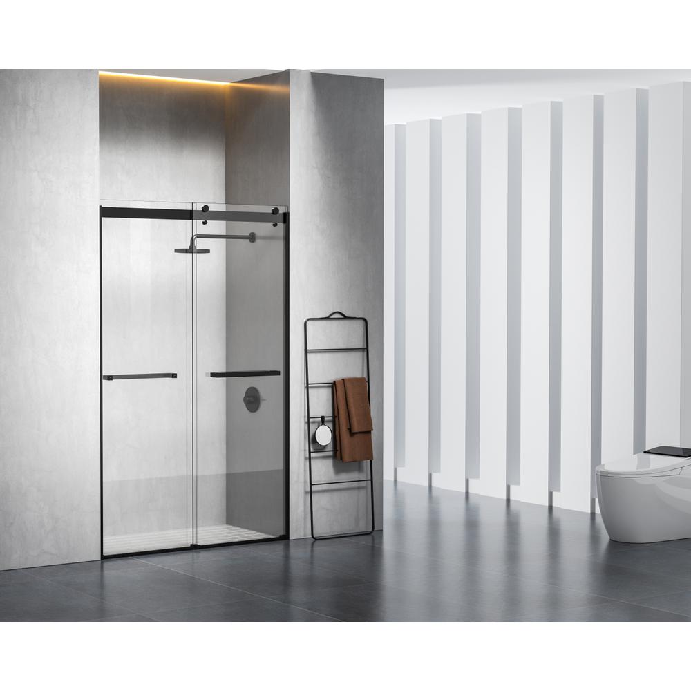 Semi-frameless shower door 48 x 76 Matte Black. Picture 3
