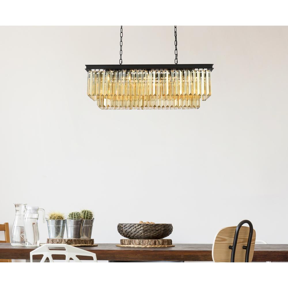 Sydney 12 light Matte Black Chandelier Golden Teak (Smoky) Royal Cut Crystal. Picture 8