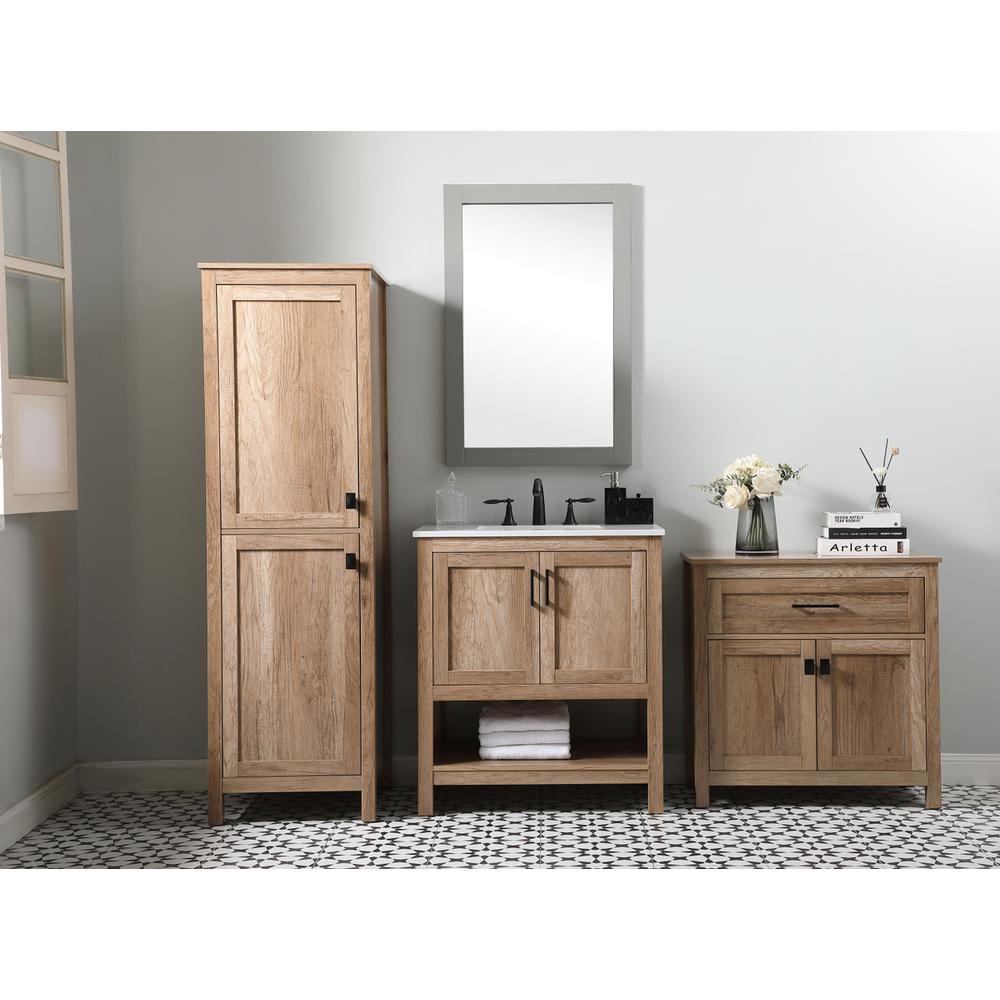 20 Inch Wide Bathroom Linen Storage Freestanding Cabinet In Natural Oak. Picture 10