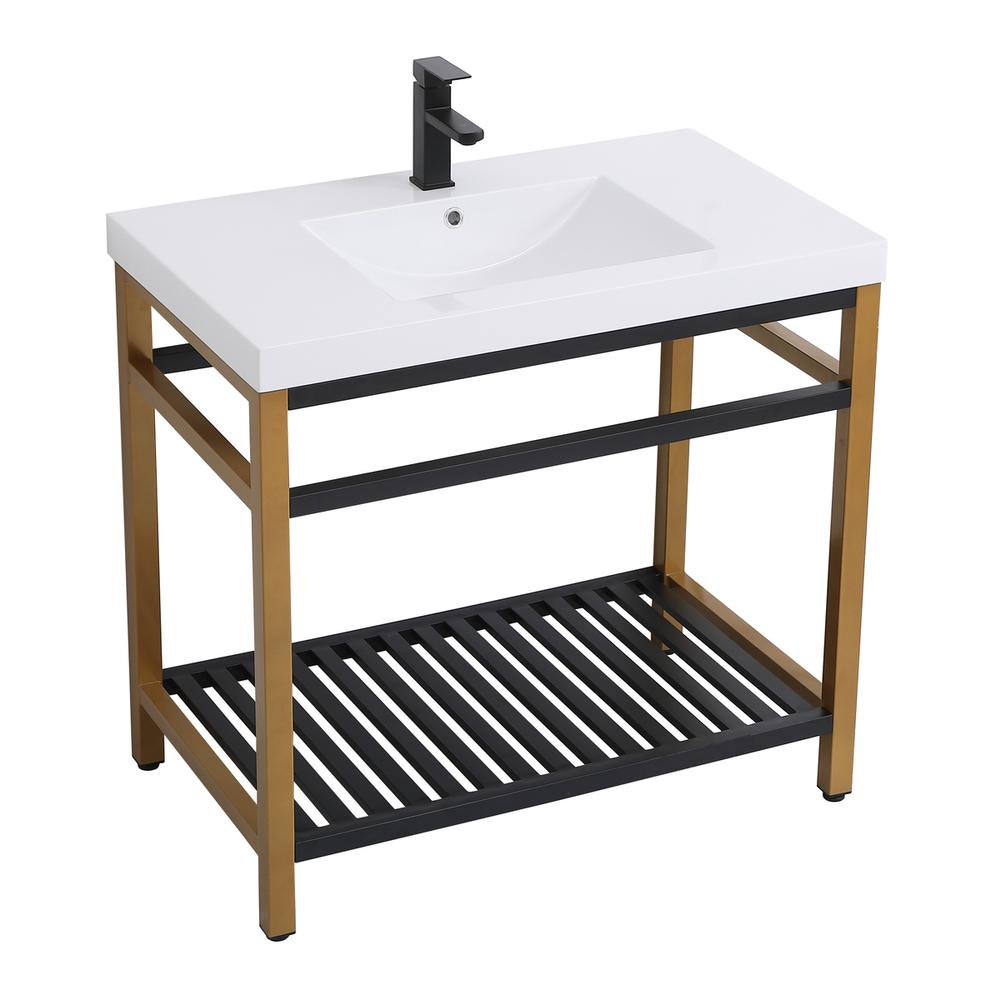 36 inch Single Bathroom Metal Vanity in Golden Black. Picture 7