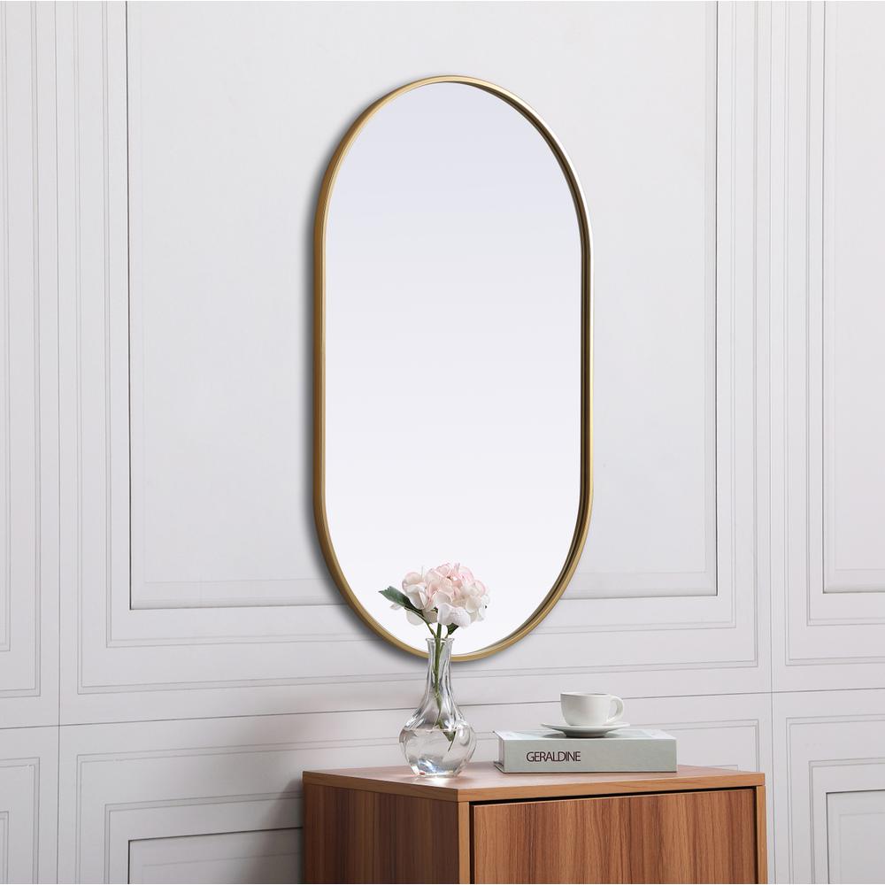 Metal Frame Oval Mirror 24x40 Inch in Brass. Picture 4