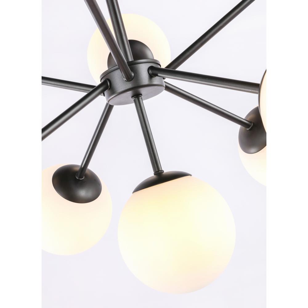 Jupiter 9 light Black and Frosted White glass pendant. Picture 9