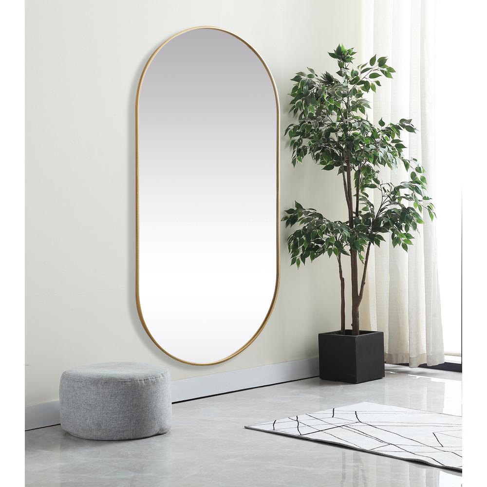 Metal Frame Oval Mirror 36x72 Inch in Brass. Picture 2