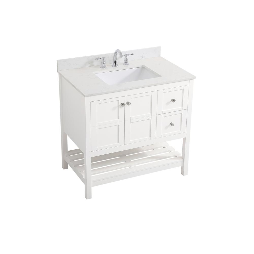 36 inch Single Bathroom Vanity in White with Backsplash. Picture 8