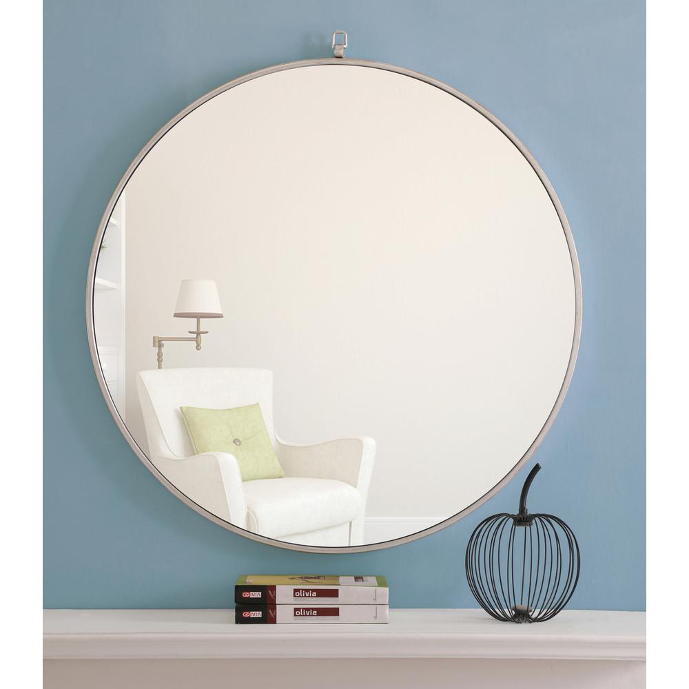 Metal frame Round Mirror with decorative hook 32 inch Silver finish. Picture 12