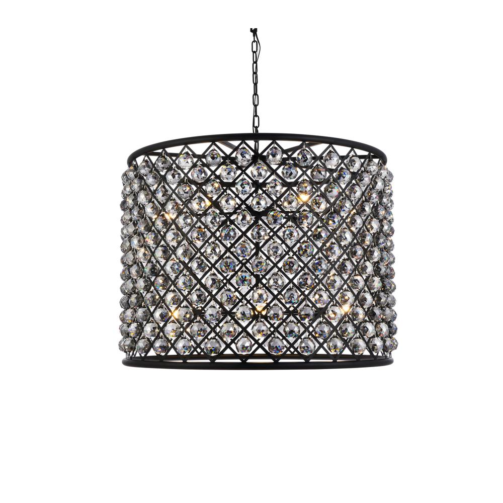 Madison 12 light Matte Black Chandelier Silver Shade (Grey) Royal Cut Crystal. Picture 2
