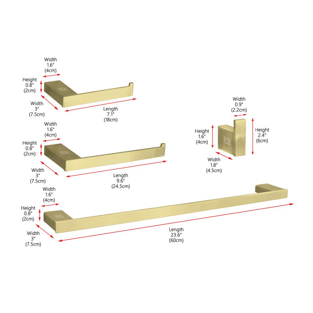 Sofia 4-Piece Bathroom Hardware Set in Brushed Gold. Picture 11
