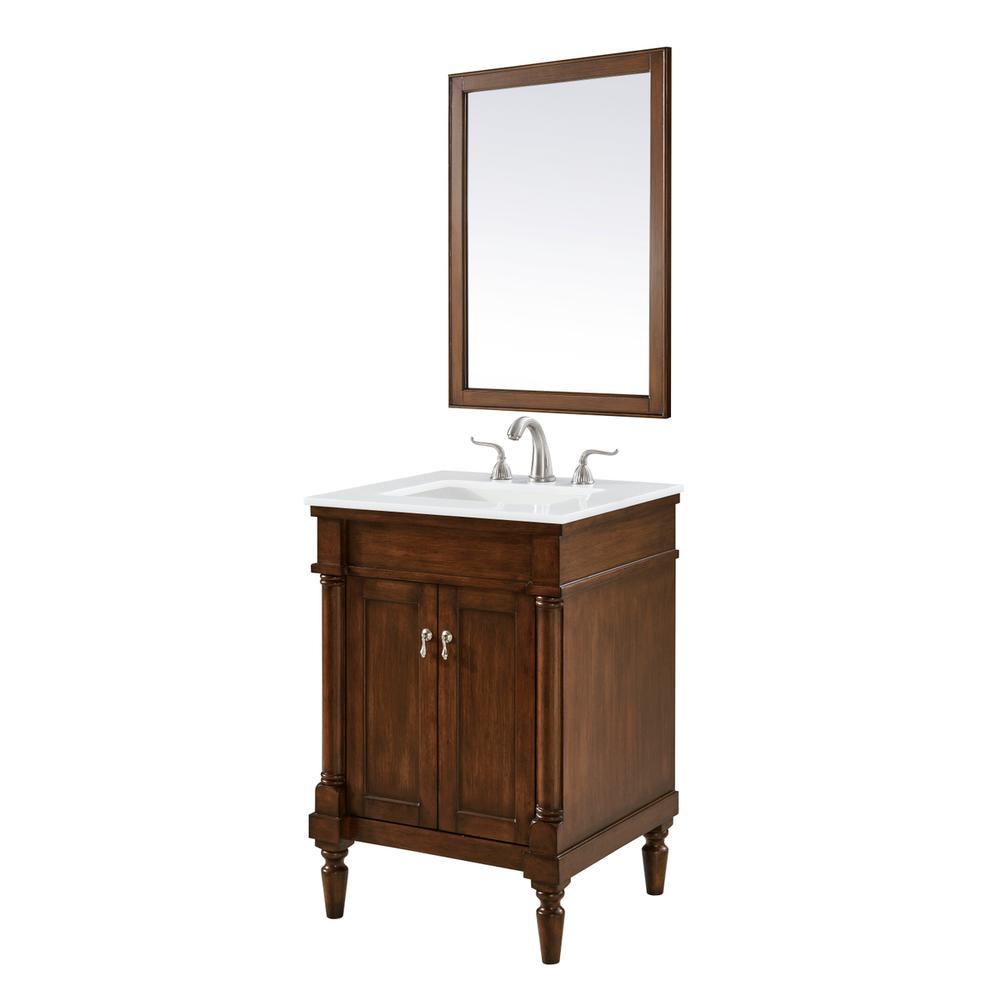 24 inch Single Bathroom vanity in Walnut with ivory white engineered marble. Picture 1