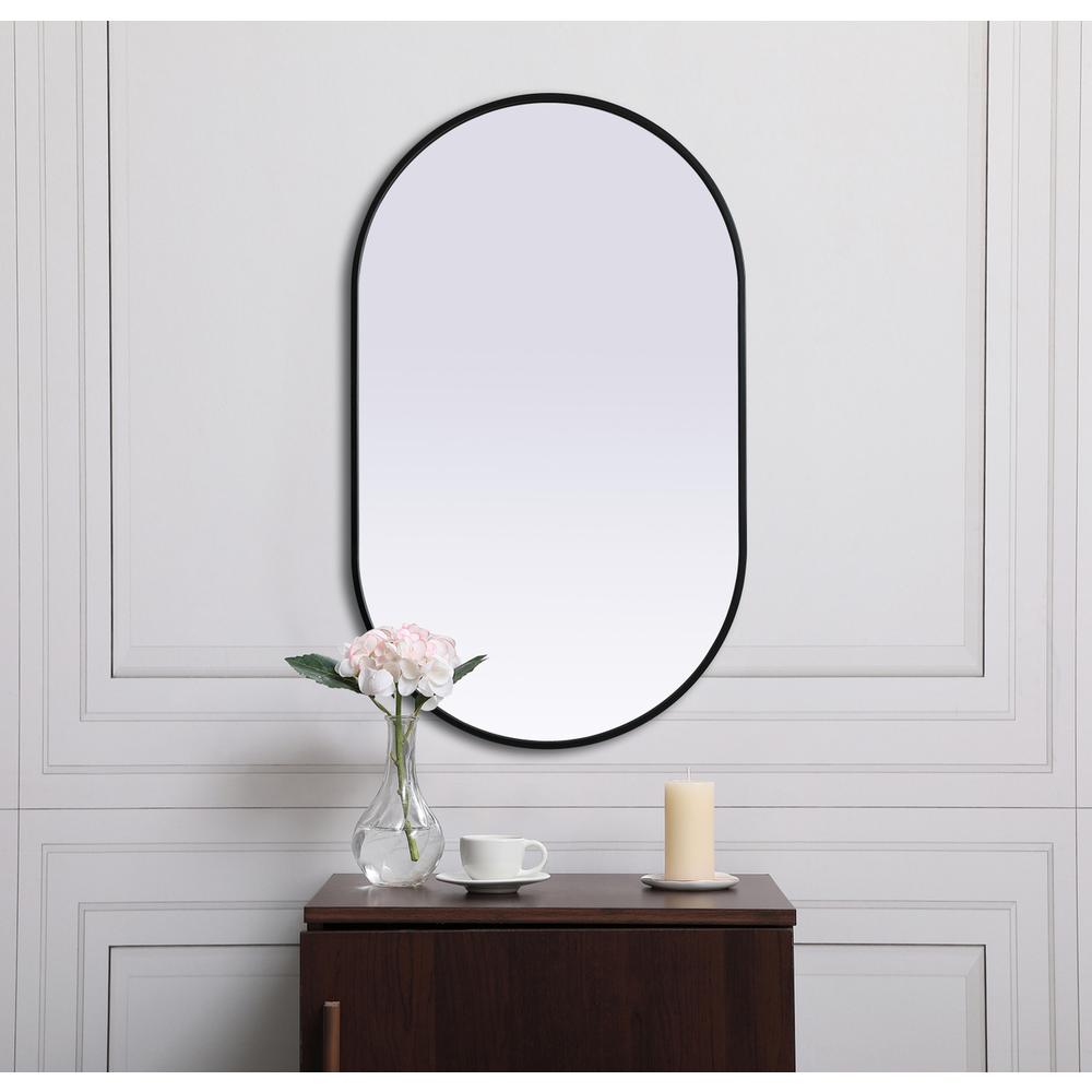 Metal Frame Oval Mirror 24x40 Inch in Black. Picture 3