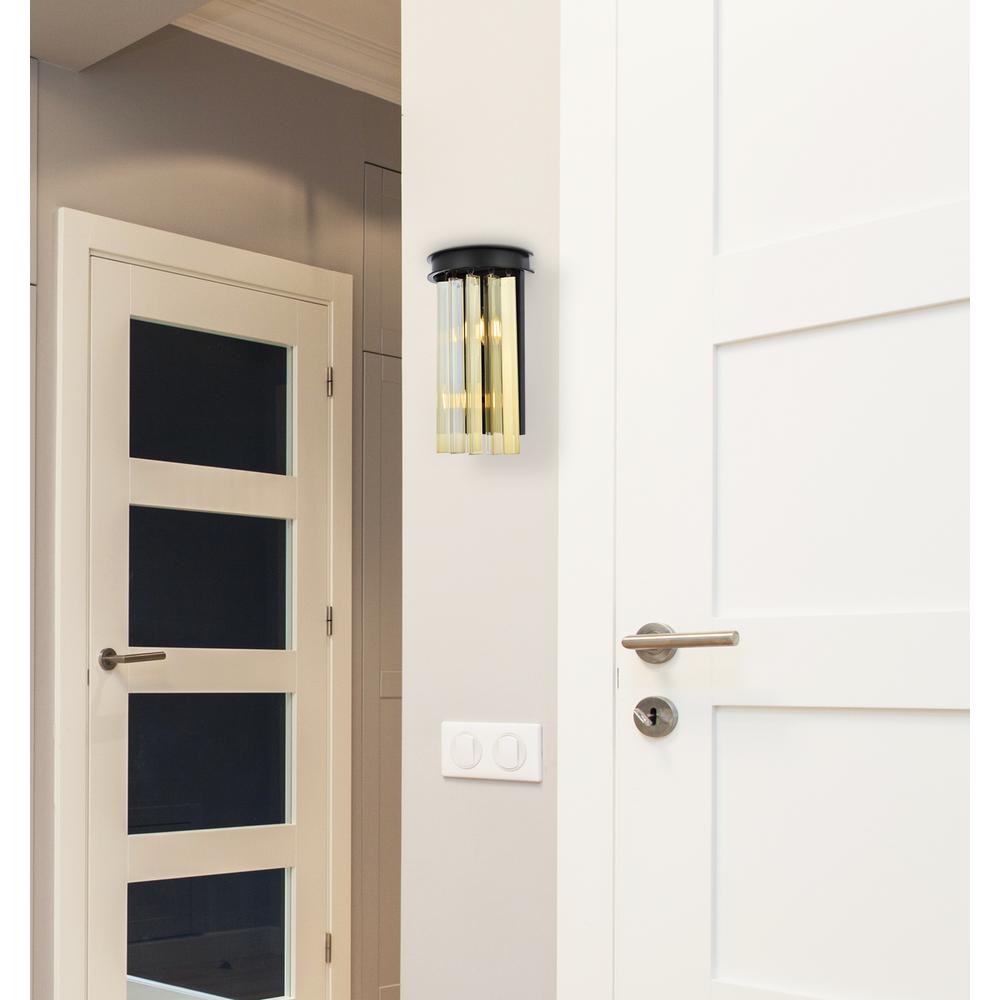 Sydney 2 light Matte Black Wall Sconce Golden Teak (Smoky) Royal Cut Crystal. Picture 7