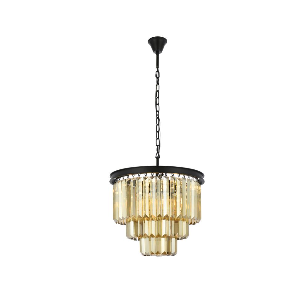 Sydney 9 light Matte Black Chandelier Golden Teak (Smoky) Royal Cut Crystal. Picture 1