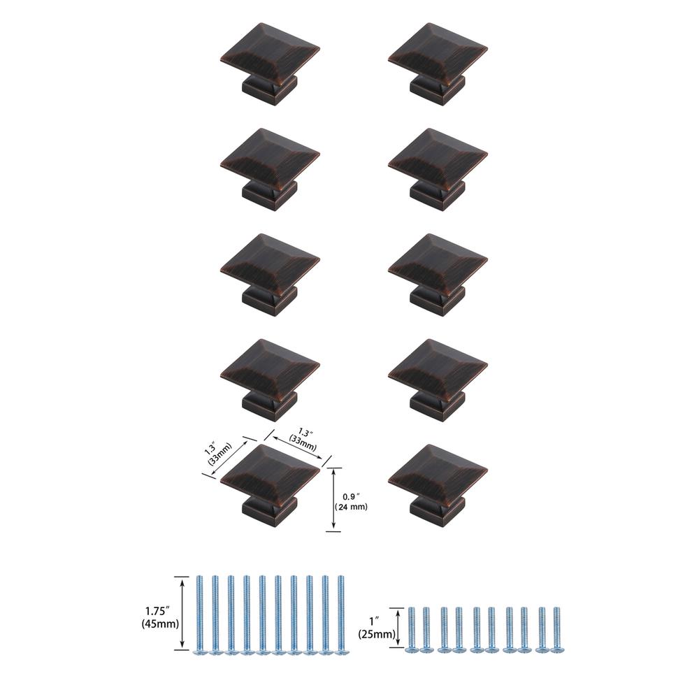 Cecil 1.3" Oil-rubbed Bronze Square Knob Multipack (Set of 10). Picture 5