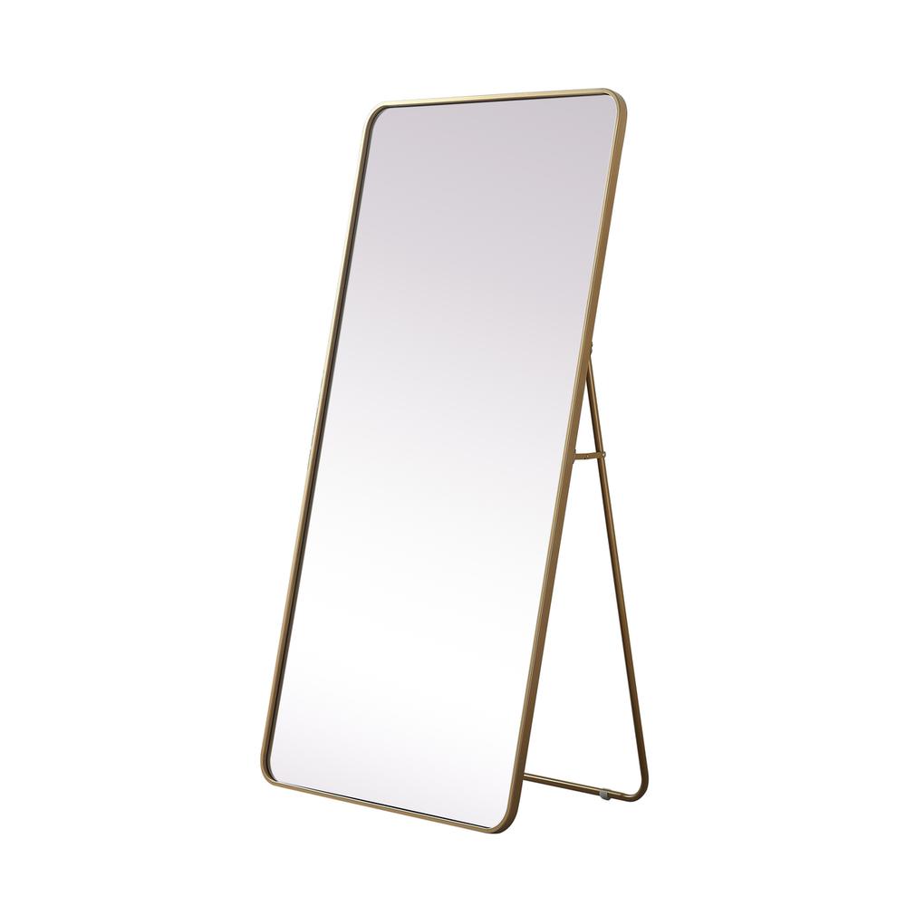 Soft Corner Metal Rectangle Full Length Mirror 30x60 Inch in Brass. Picture 6