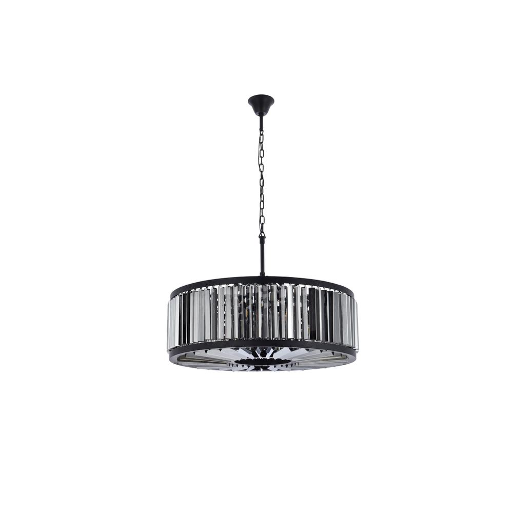 Chelsea 10 light Matte Black Chandelier Silver Shade (Grey) Royal Cut Crystal. Picture 6