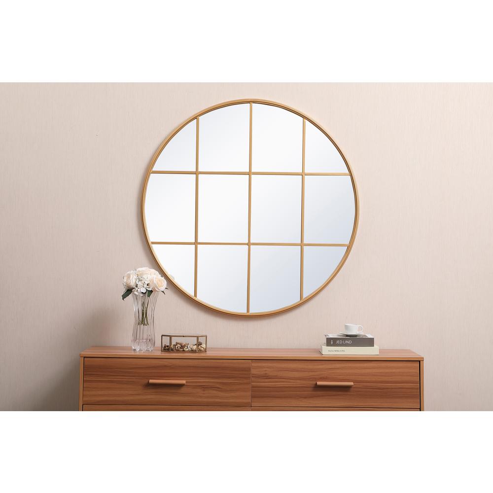 Metal windowpane mirror 42 inch x 42 inch in Brass. Picture 6