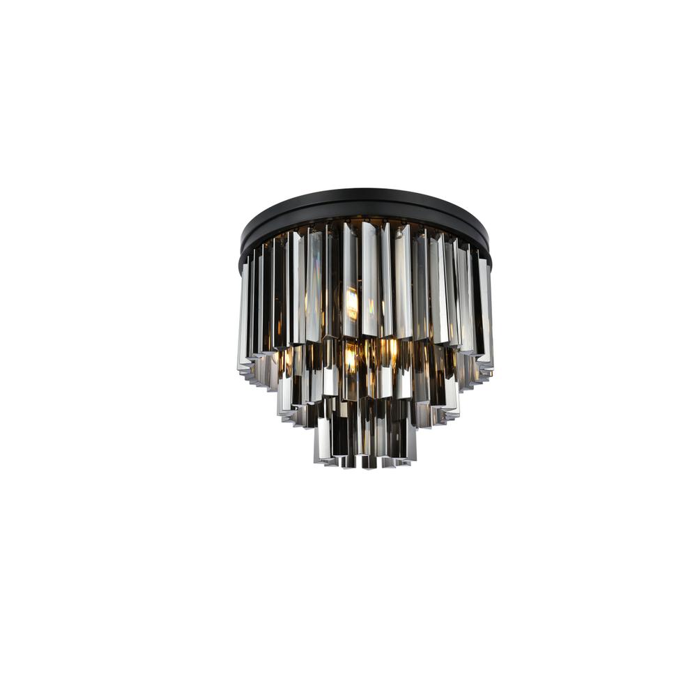 Sydney 9 light Matte Black Flush Mount Silver Shade (Grey) Royal Cut Crystal. Picture 2