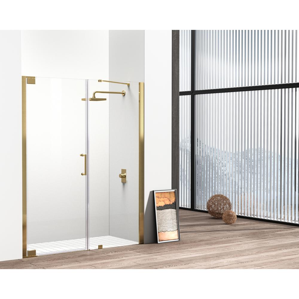 Semi-frameless hinged shower door 60 x 72 Brushed Gold. Picture 3