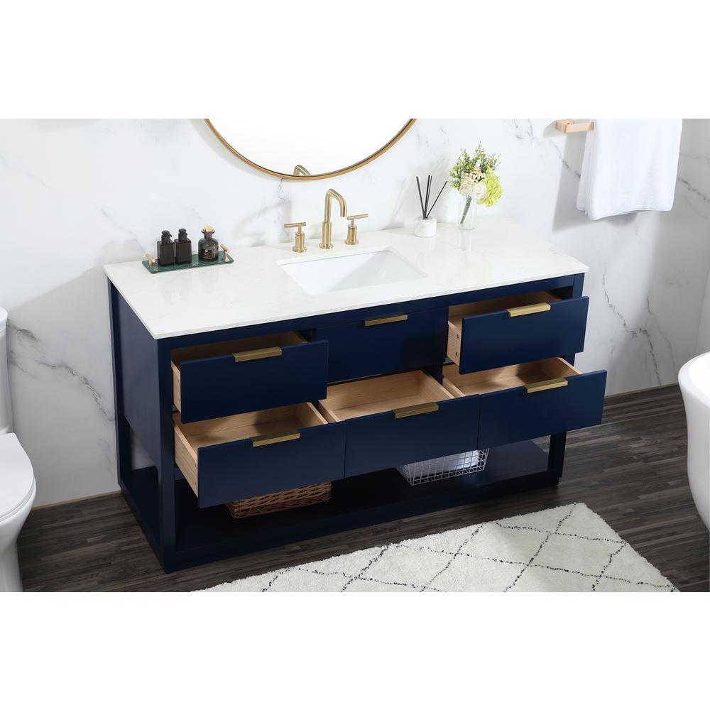 60 inch Single bathroom vanity in blue. Picture 3