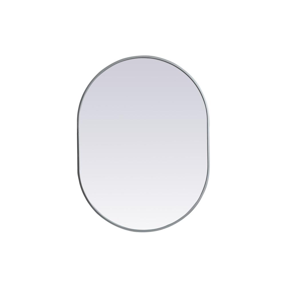 Metal Frame Oval Mirror 27x36 Inch in Silver. Picture 1