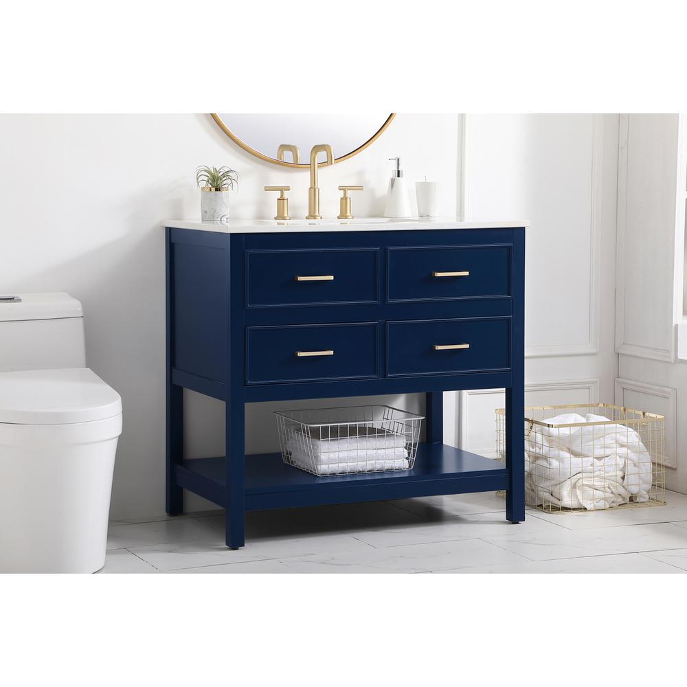 36 inch Single bathroom vanity in blue. Picture 2