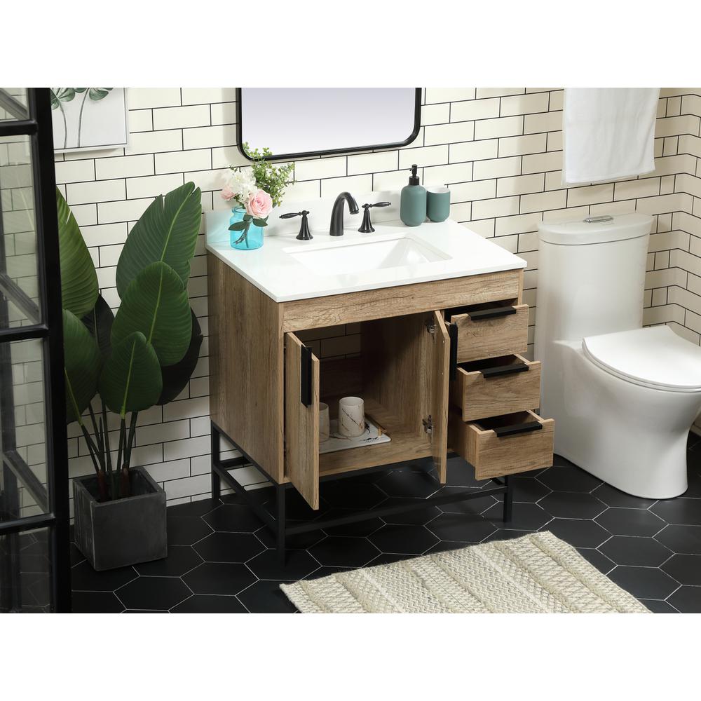 32 inch Single bathroom vanity in natural oak with backsplash. Picture 3