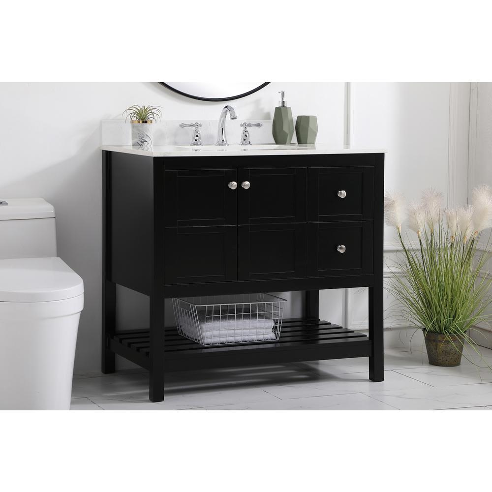 36 inch Single Bathroom Vanity in Black with Backsplash. Picture 2
