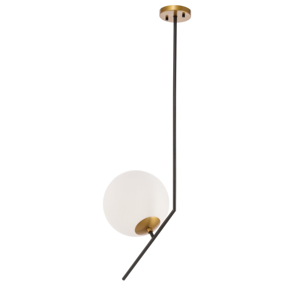 Ryland 1 Light Black And Brass And Frosted White Glass Pendant. Picture 4