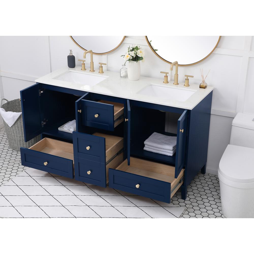 60 inch Double Bathroom Vanity in Blue. Picture 3