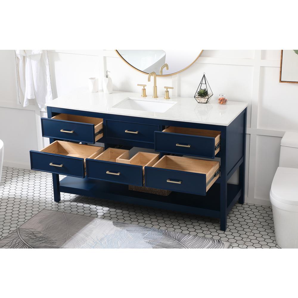 60 inch Single bathroom vanity in blue. Picture 3