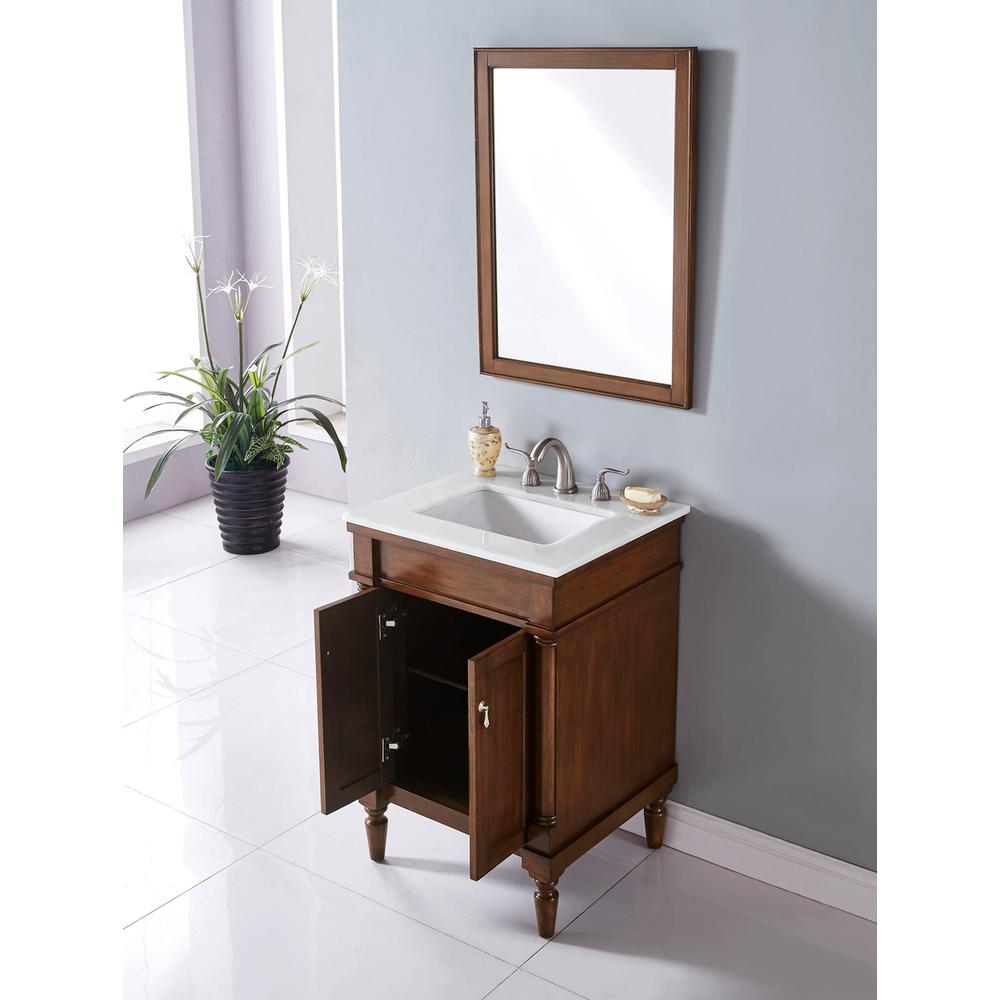 24 inch Single Bathroom vanity in Walnut with ivory white engineered marble. Picture 11