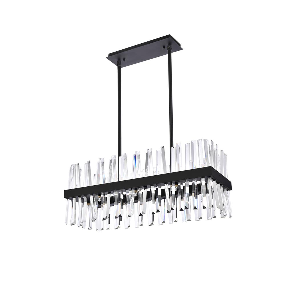 Serephina 30 inch crystal rectangle chandelier light in black. Picture 6