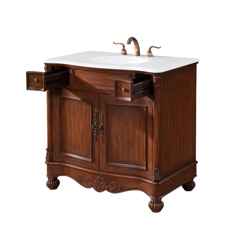 36 inch Single Bathroom vanity in brown with ivory white engineered marble. Picture 2
