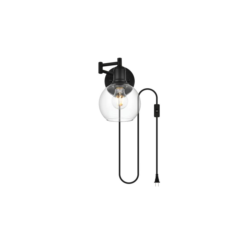 Caspian 1 light Black and Clear swing arm plug in wall sconce. Picture 1