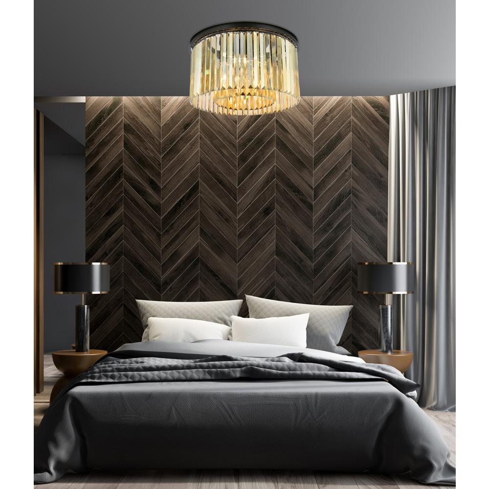 Sydney 8 light Matte Black Flush Mount Golden Teak (Smoky) Royal Cut Crystal. Picture 8
