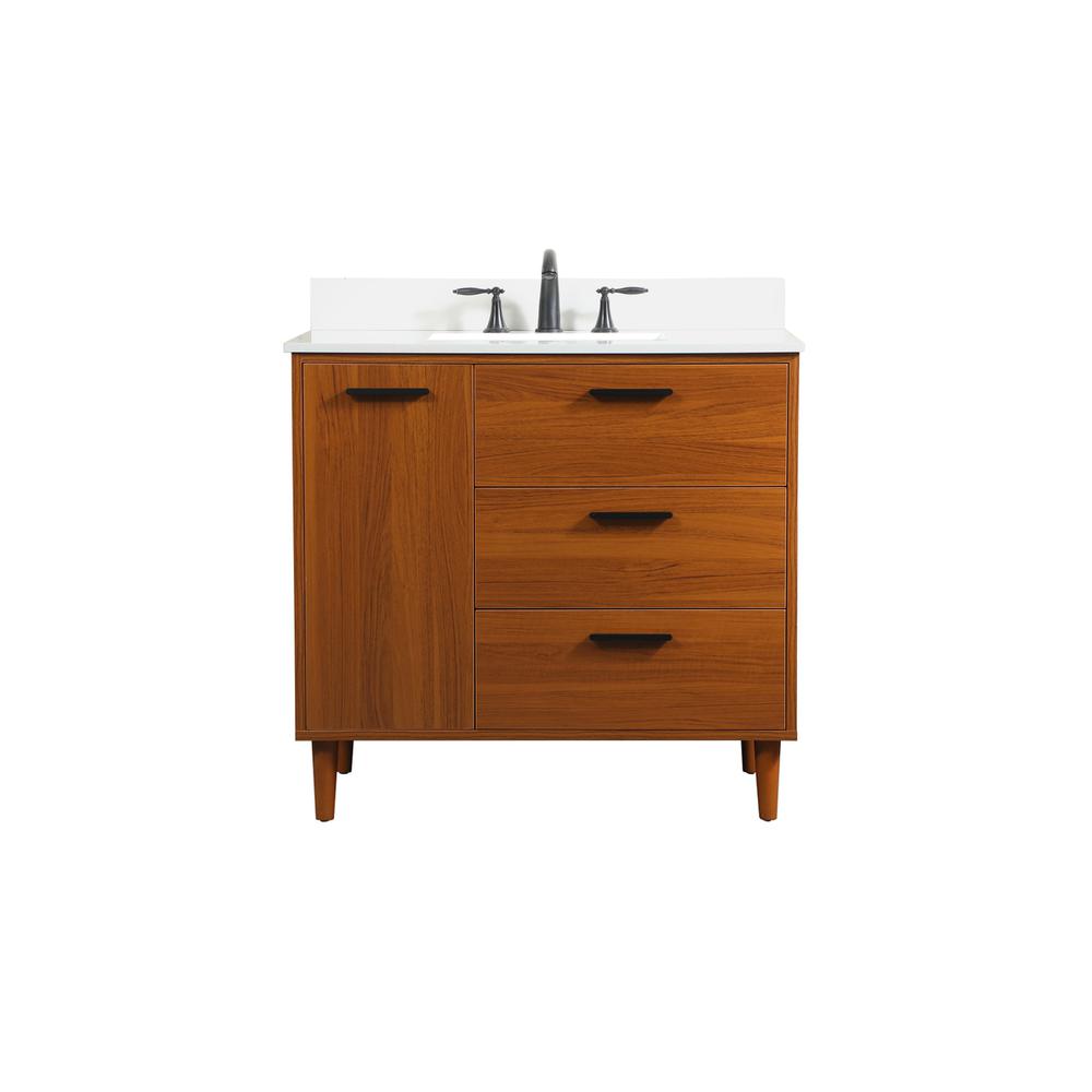 36 inch bathroom vanity in Teak with backsplash. Picture 1