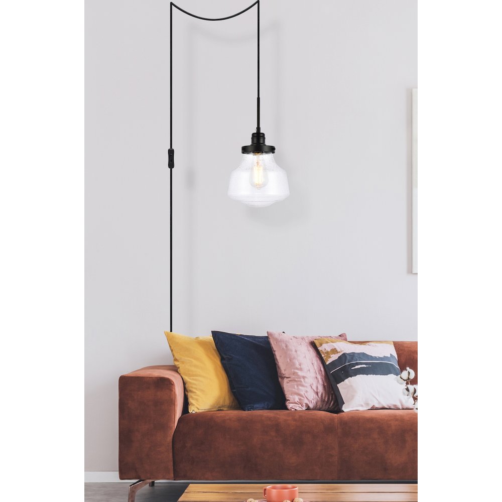 Lyle 1 Light Black And Clear Seeded Glass Plug In Pendant. Picture 6