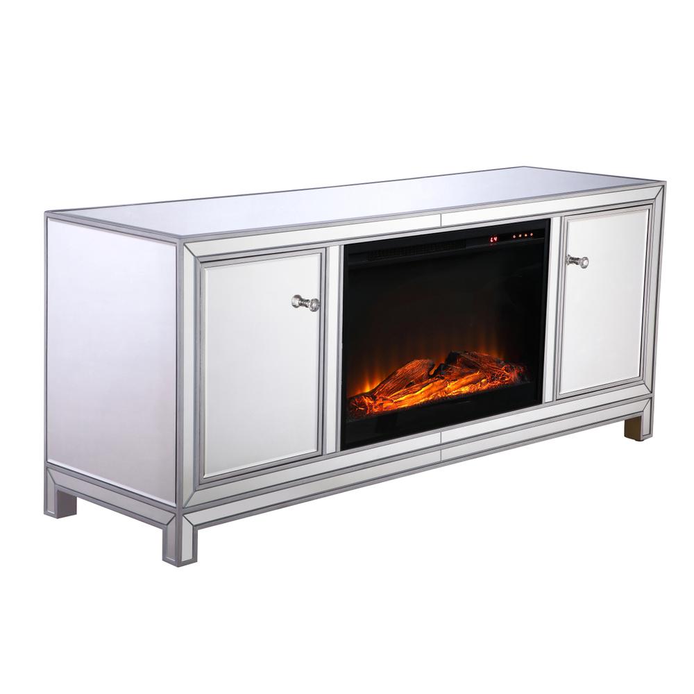 60 in. mirrored TV stand with wood fireplace insert in antique silver. Picture 6