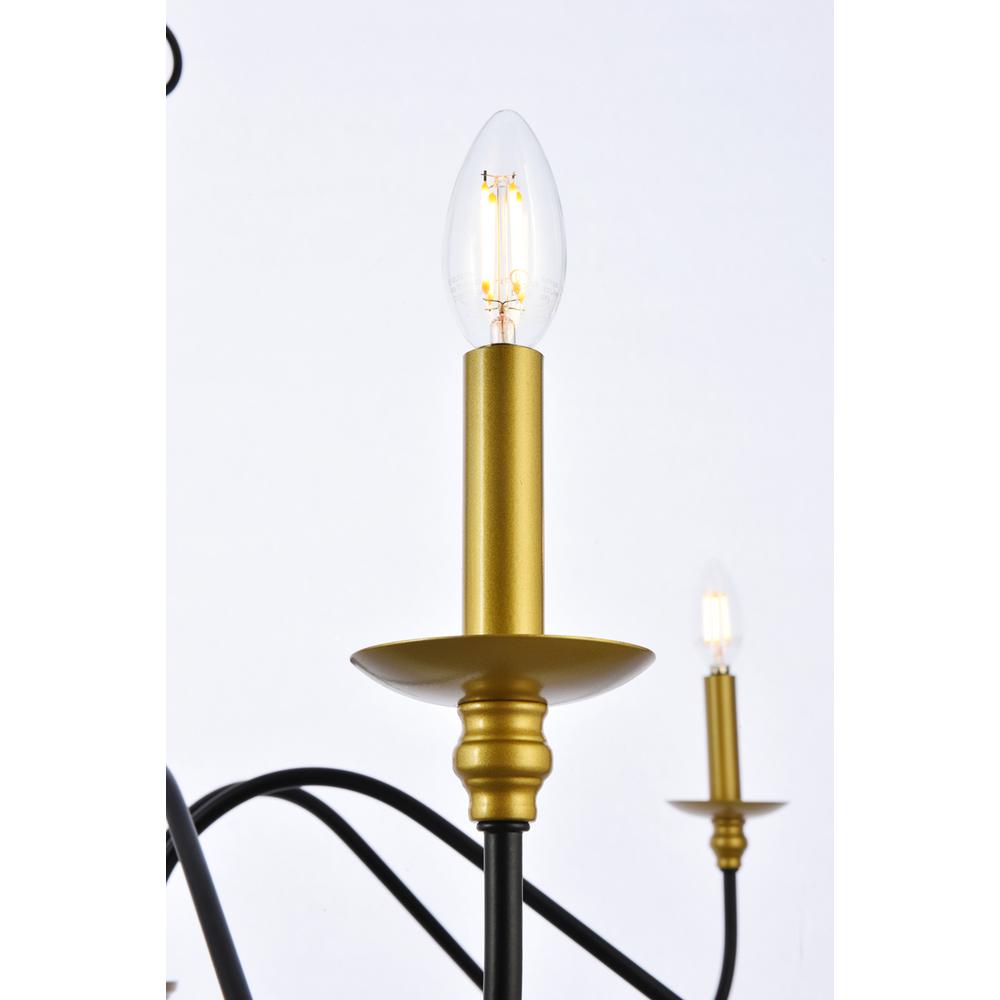 Rohan 30 inch chandelier in matte black and brass. Picture 5