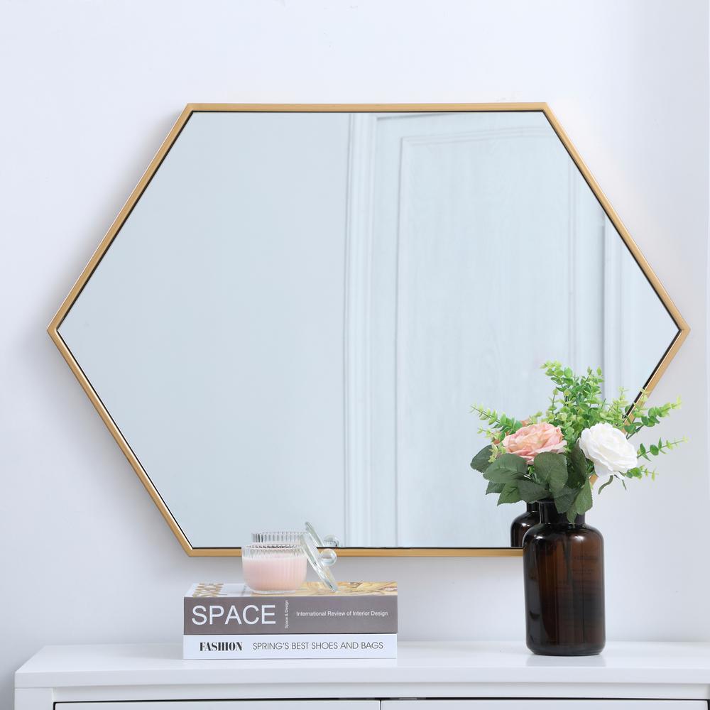 Metal frame hexagon mirror 24 inch in Brass. Picture 6