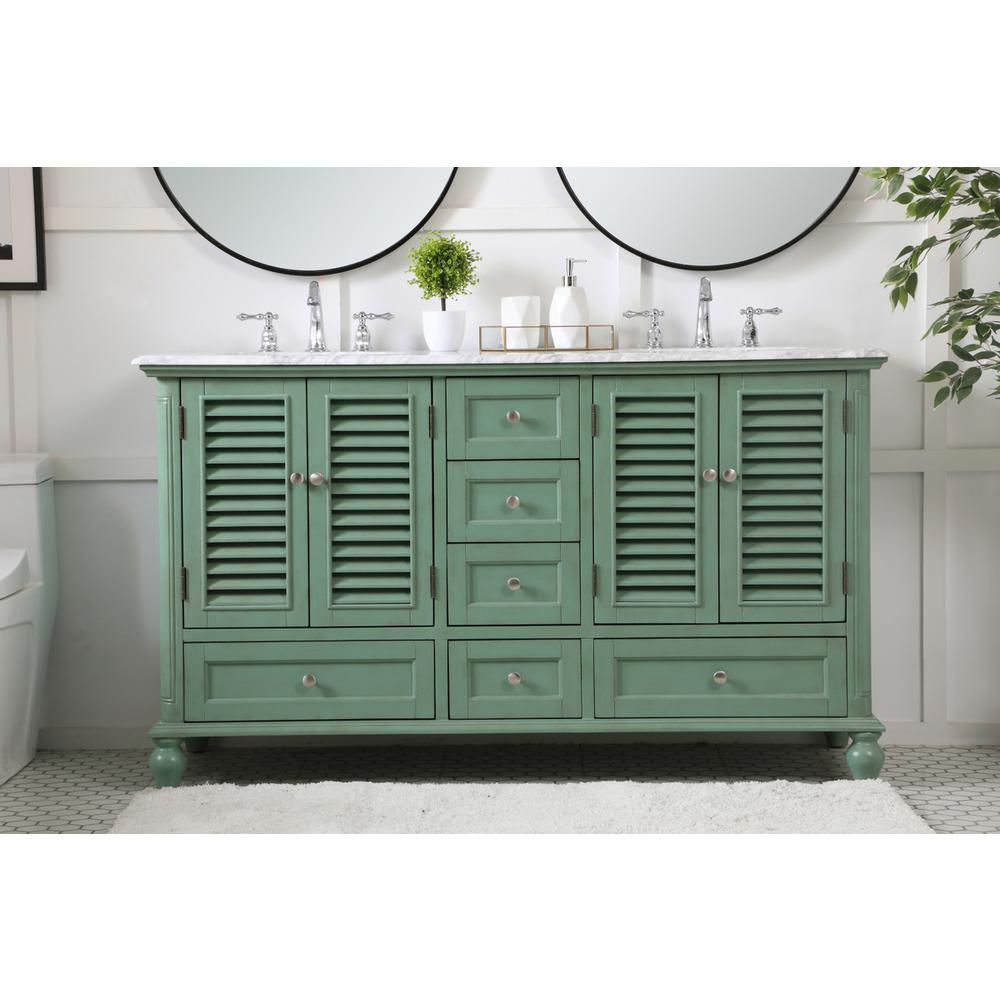 60 inch Double Bathroom Vanity in Vintage Mint. Picture 14