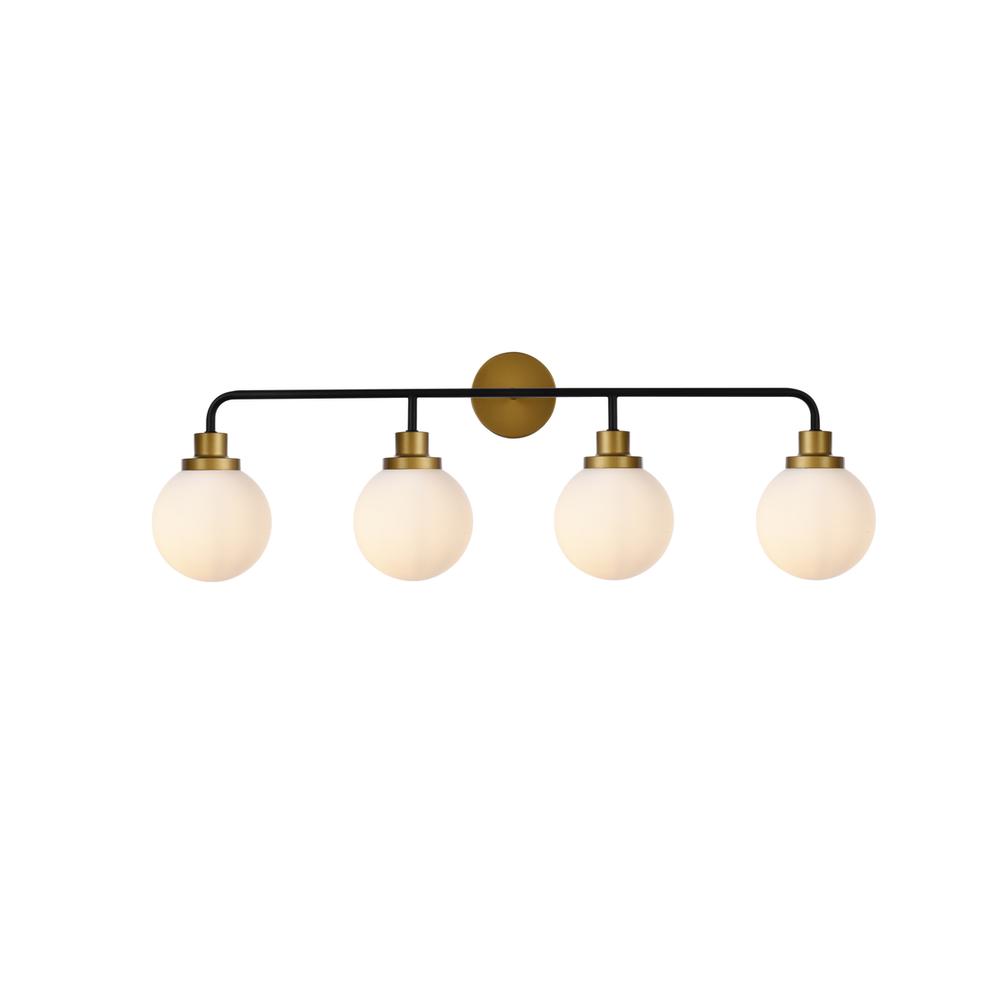 Hanson 4 lights bath sconce in black with brass with frosted shade. Picture 1