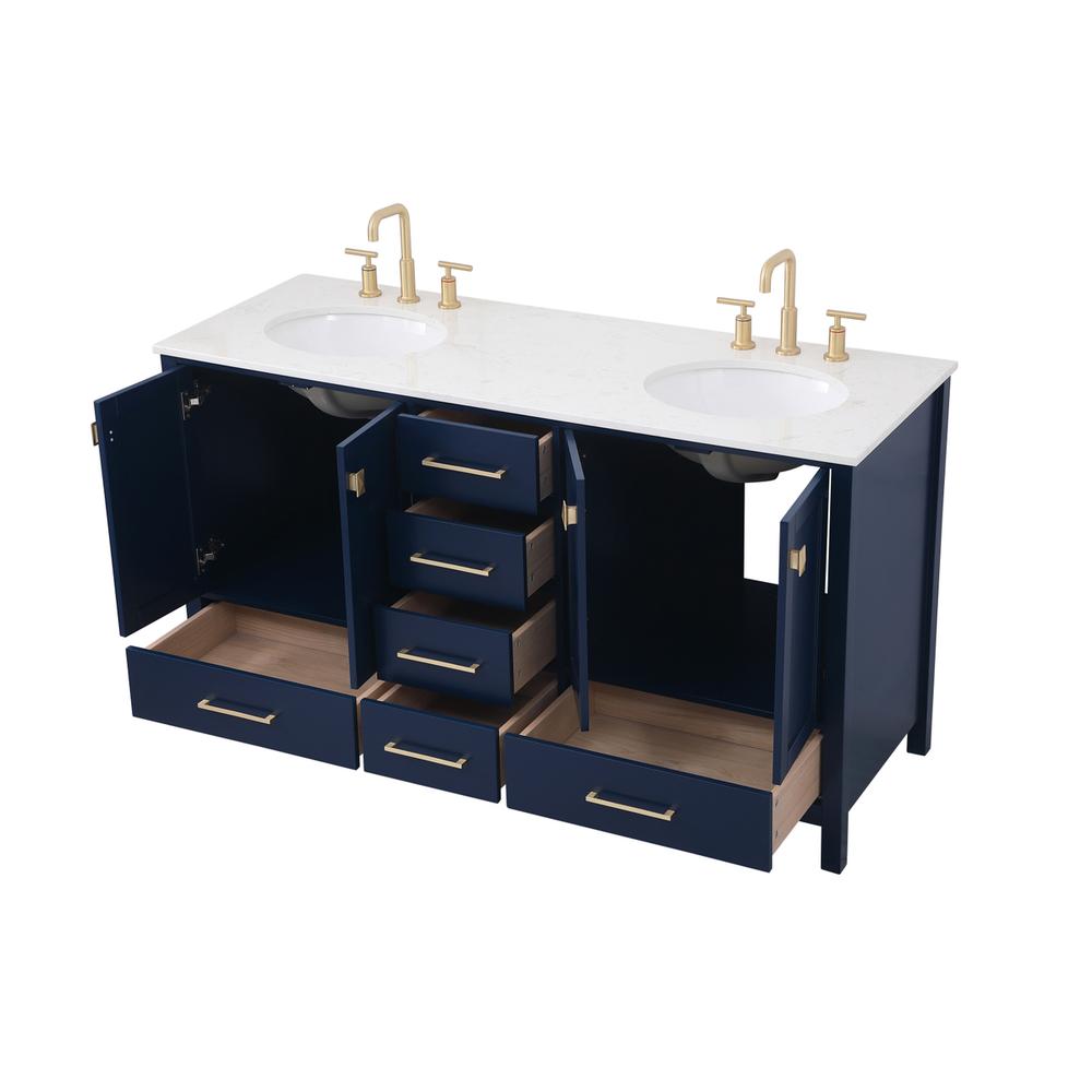 60 inch Double Bathroom Vanity in Blue. Picture 8