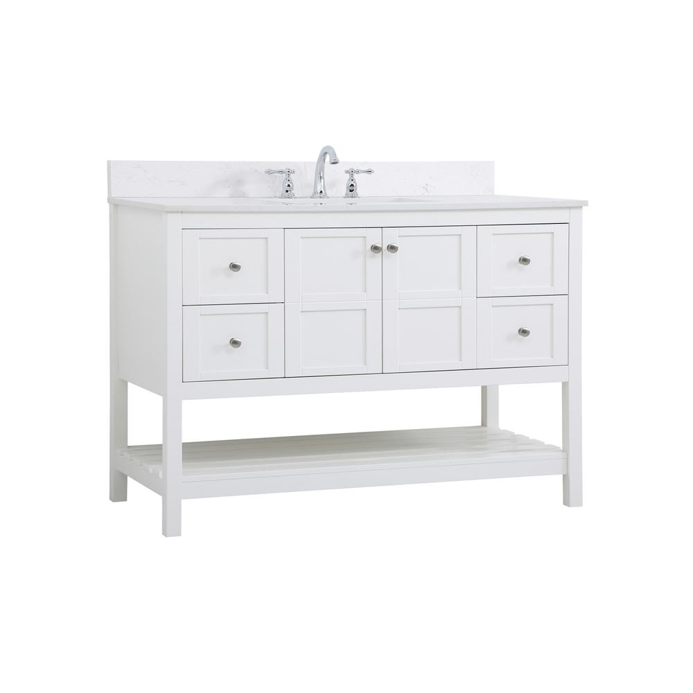 48 inch Single Bathroom Vanity in White with Backsplash. Picture 7