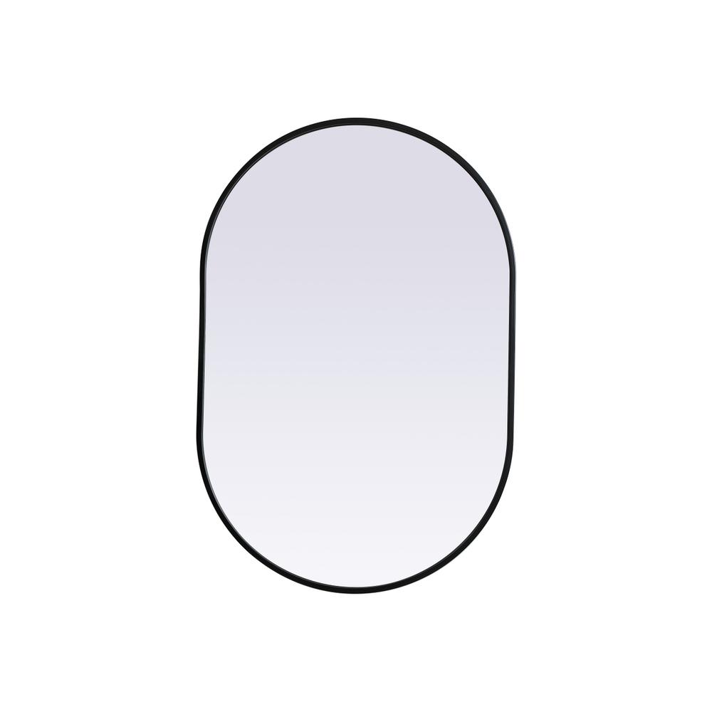 Metal Frame Oval Mirror 24x36 Inch in Black. Picture 1