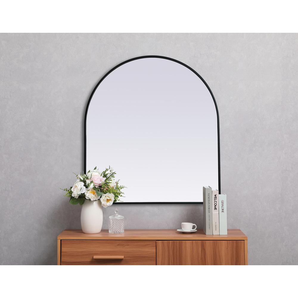 Metal Frame Arch Mirror 33x36 Inch in Black. Picture 3